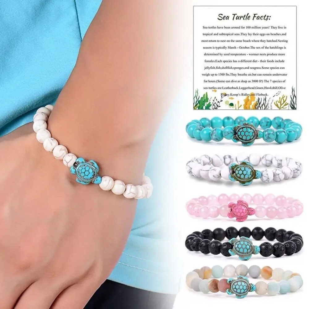 Nautical Turtle Turquoise and White Stone Stretch Bracelet
